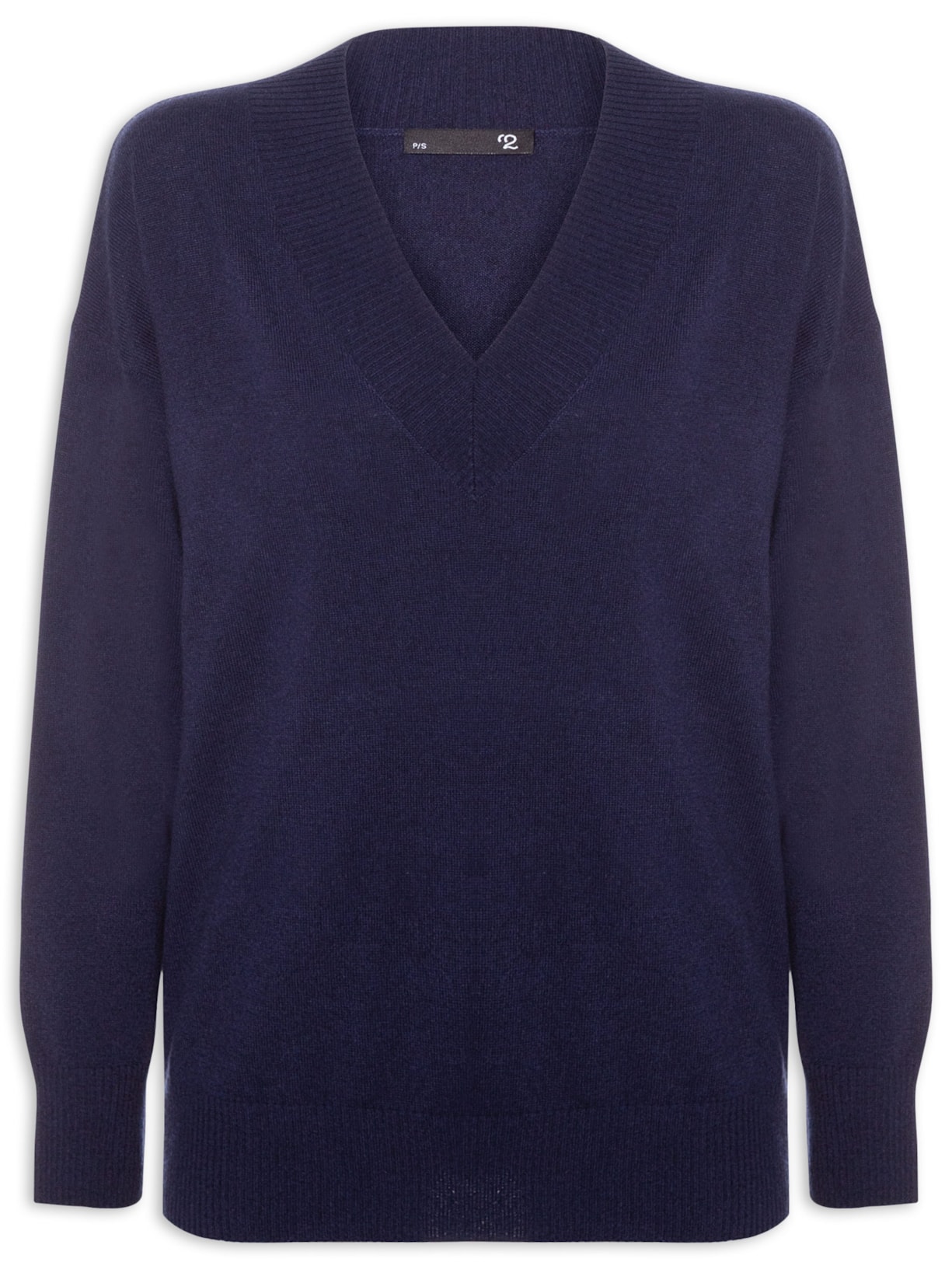 Suéter Feminino Gola V Com Blend De Lã E Cashmere Azul '2Essential