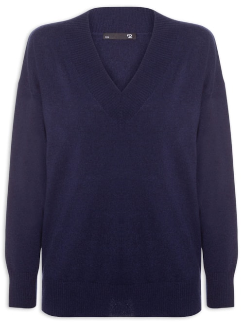 Suéter Feminino Gola V Com Blend De Lã E Cashmere - Azul