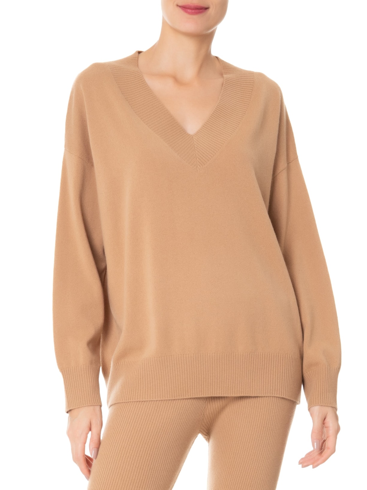 Suéter Feminino Gola V Com Blend De Lã E Cashmere Bege '2Essential