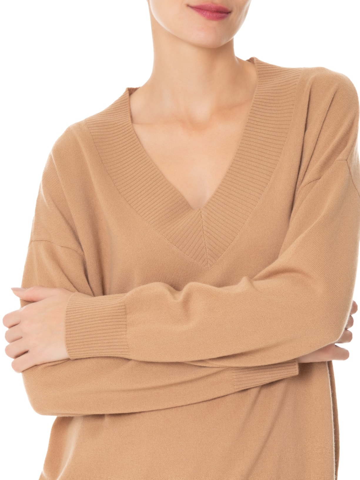 Suéter Feminino Gola V Com Blend De Lã E Cashmere Bege '2Essential