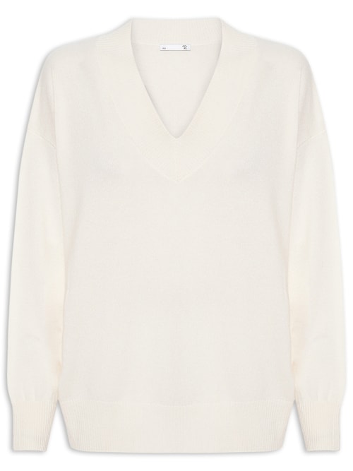 Suéter Feminino Gola V Com Blend De Lã E Cashmere - Off White