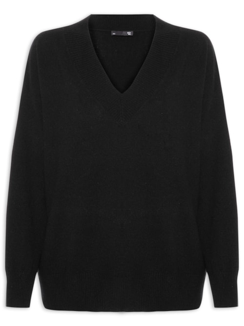 Suéter Feminino Gola V Com Blend De Lã E Cashmere - Preto
