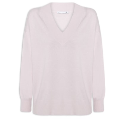 Suéter Feminino Gola V Com Blend De Lã E Cashmere - Rosa