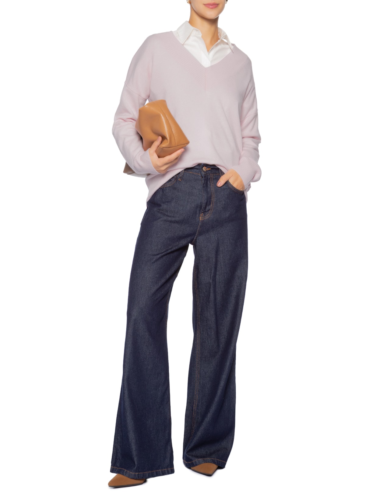 Suéter Feminino Gola V Com Blend De Lã E Cashmere Rosa '2Essential