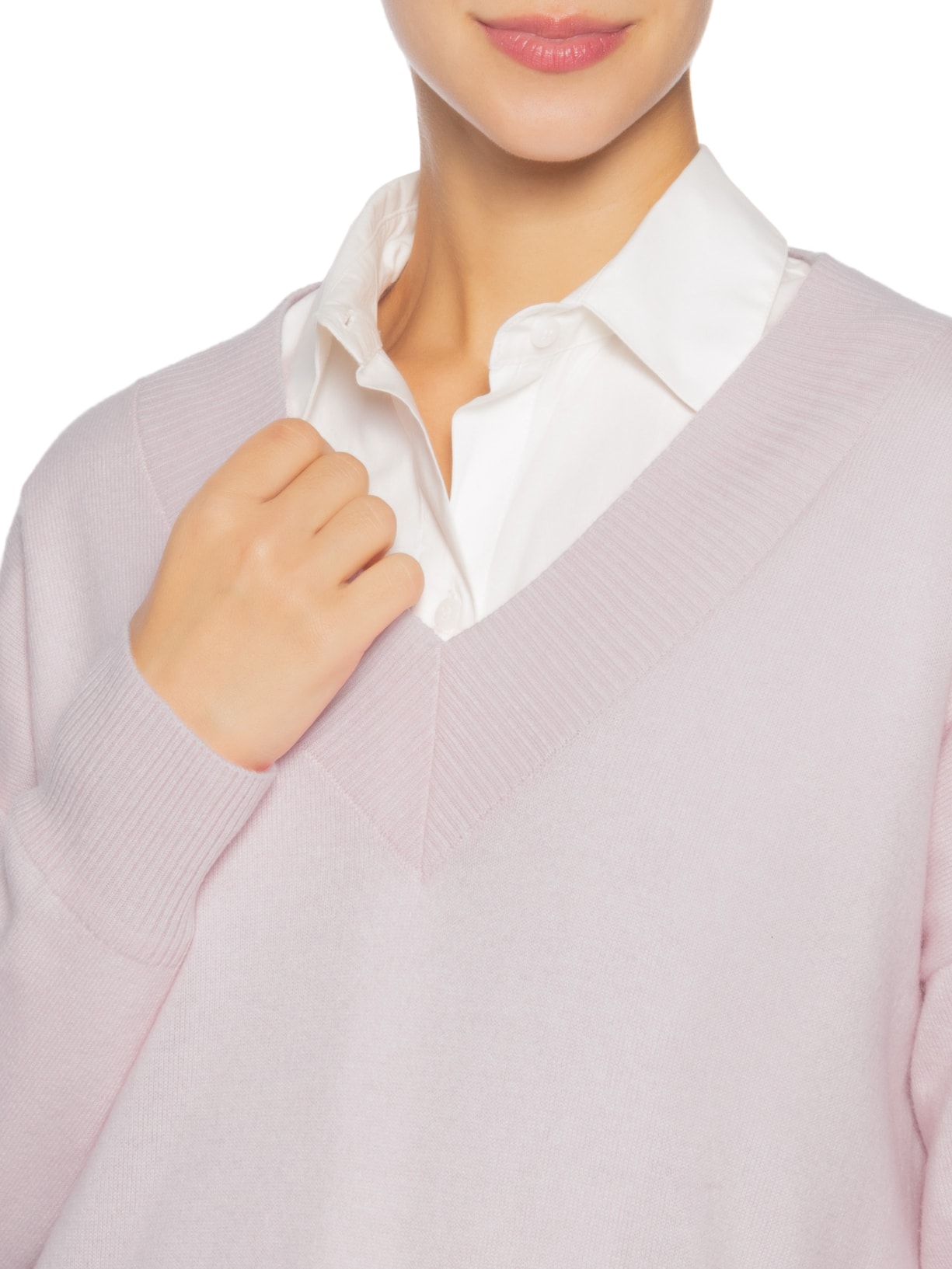 Suéter Feminino Gola V Com Blend De Lã E Cashmere Rosa '2Essential