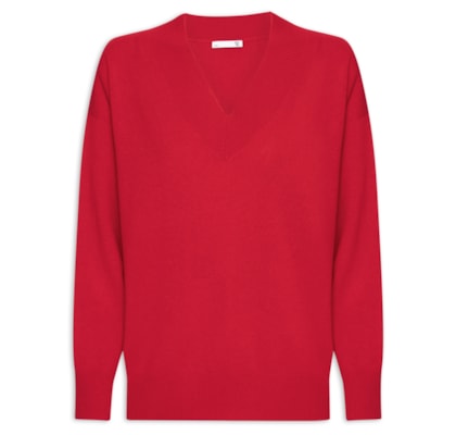 Suéter Feminino Gola V Com Blend De Lã E Cashmere - Vermelho