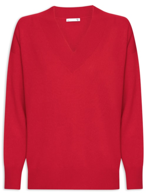 Suéter Feminino Gola V Com Blend De Lã E Cashmere - Vermelho