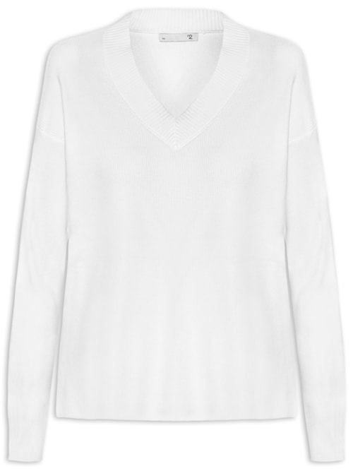 Suéter Feminino Gola V Com Fendas Laterais - Branco