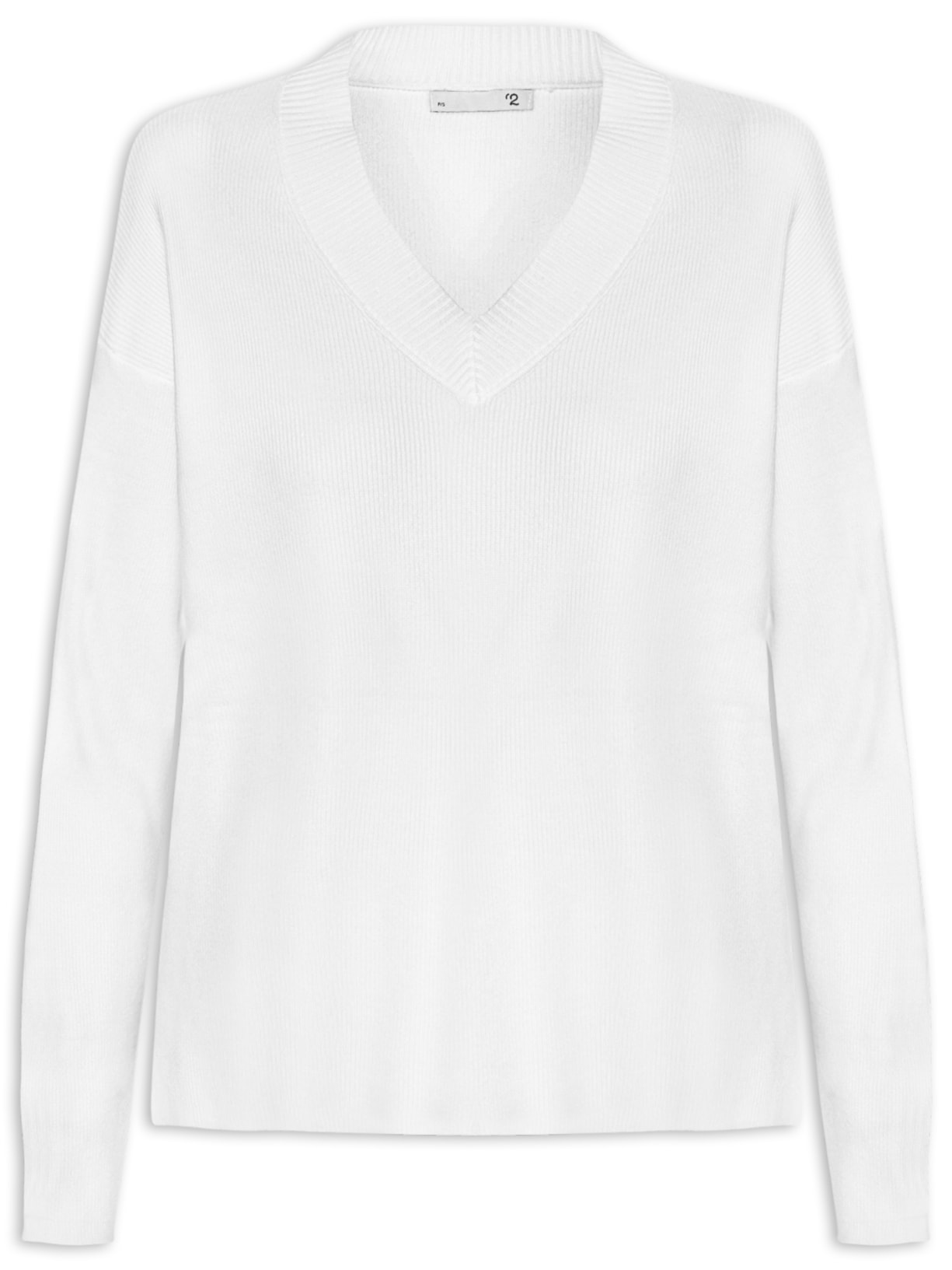 Suéter Feminino Gola V Com Fendas Laterais - Branco