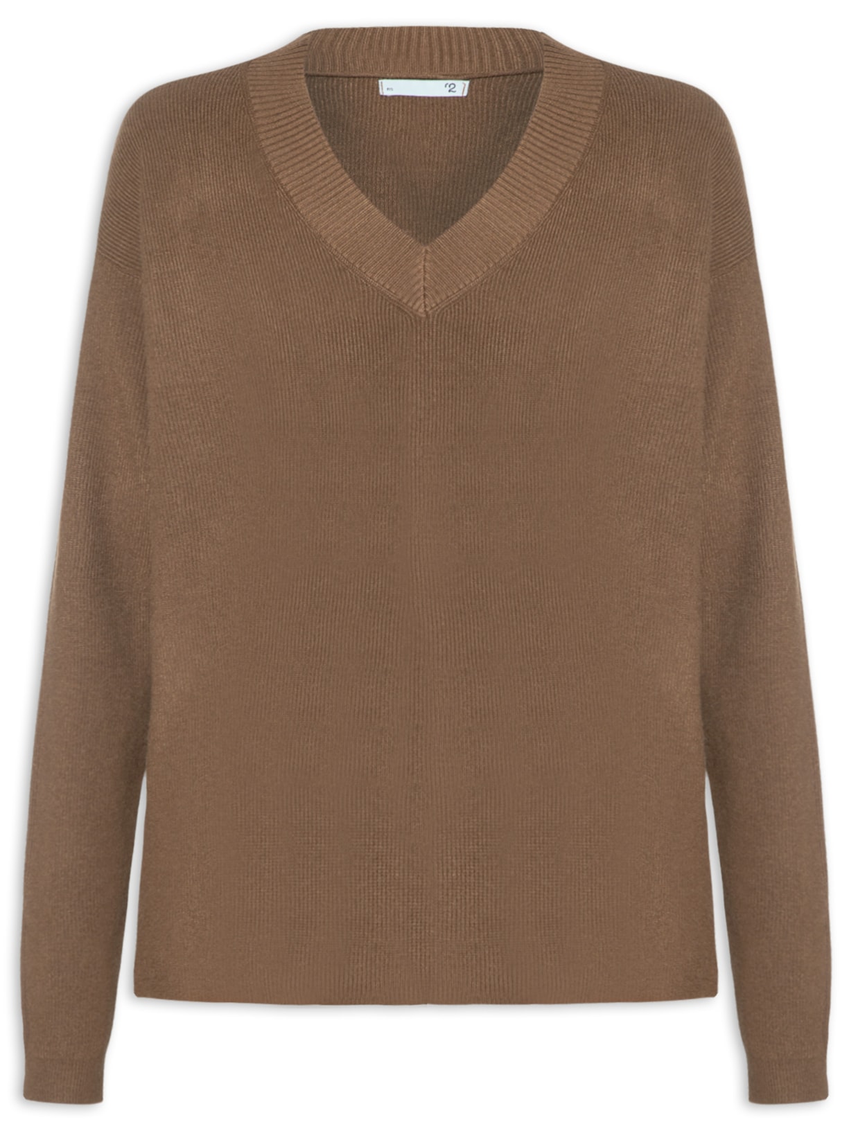 Suéter Feminino Gola V Com Fendas Laterais - Marrom