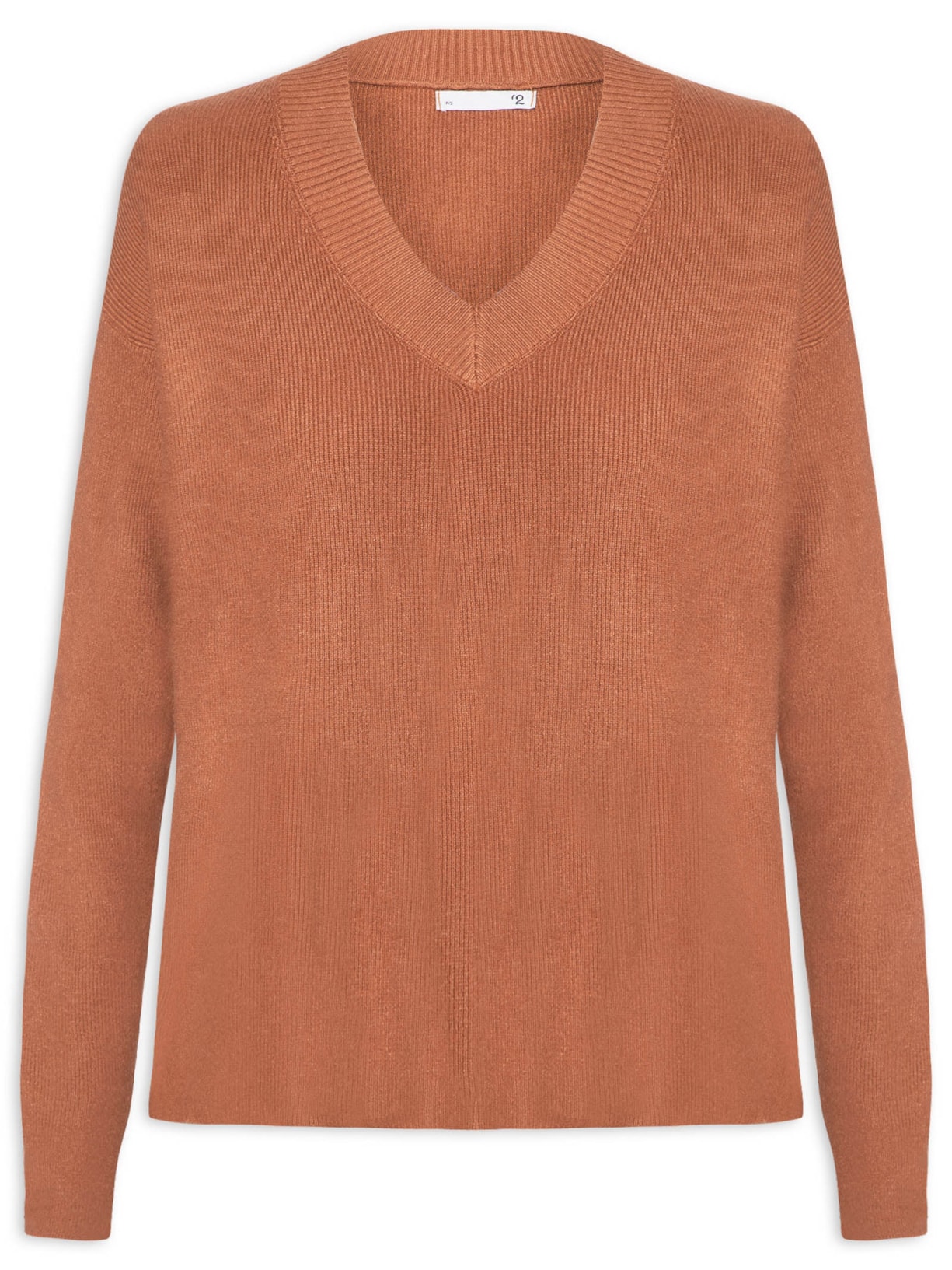 Suéter Feminino Gola V Com Fendas Laterais Marrom '2Essential