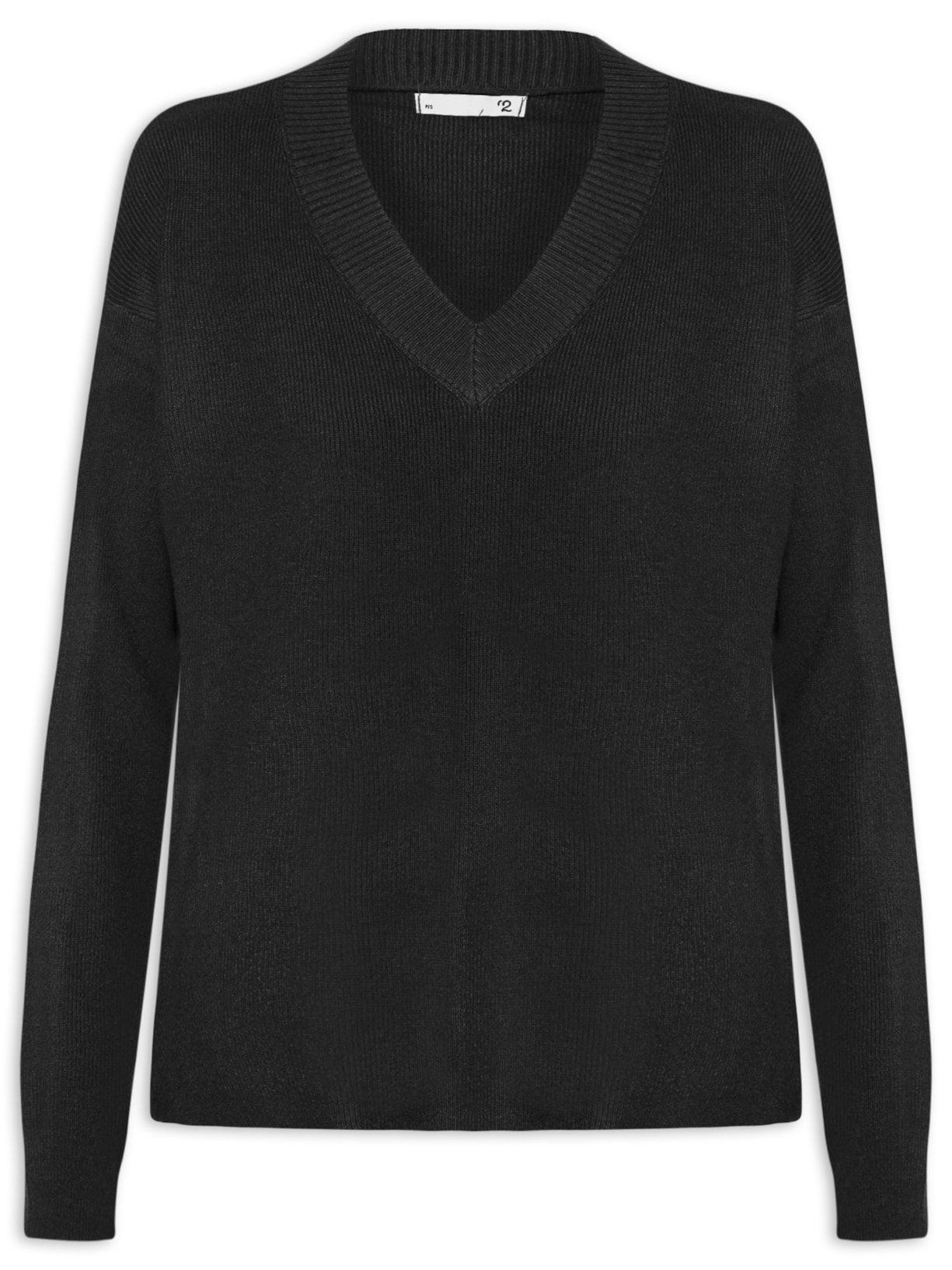 Suéter Feminino Gola V Com Fendas Laterais Preto '2Essential