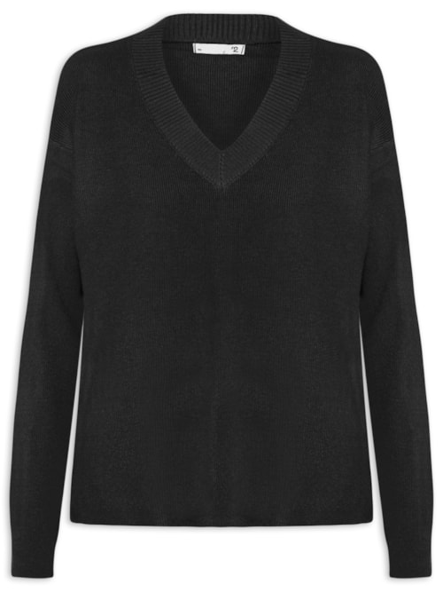 Suéter Feminino Gola V Com Fendas Laterais - Preto