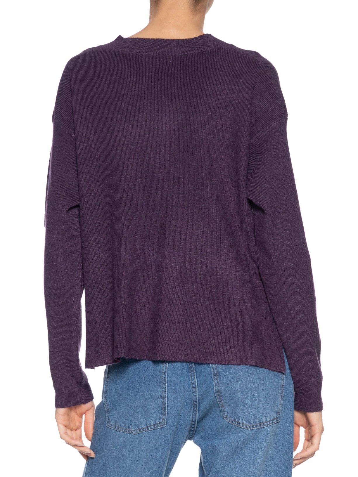 Suéter Feminino Gola V Com Fendas Laterais Roxo '2Essential