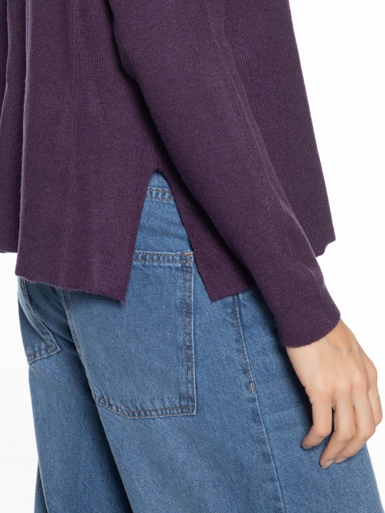 Suéter Feminino Gola V Com Fendas Laterais Roxo '2Essential