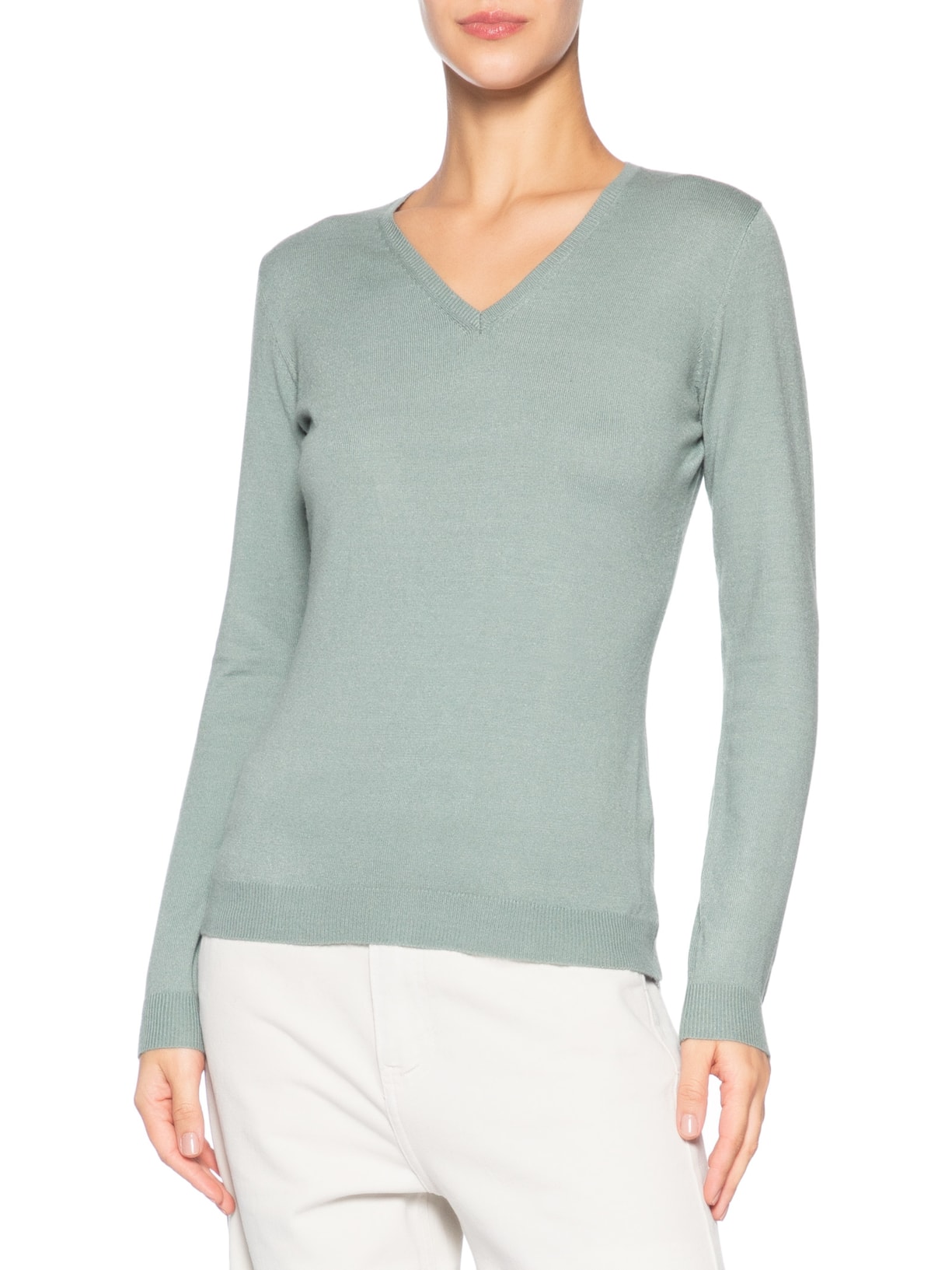 Suéter Feminino Gola V Verde Basiq