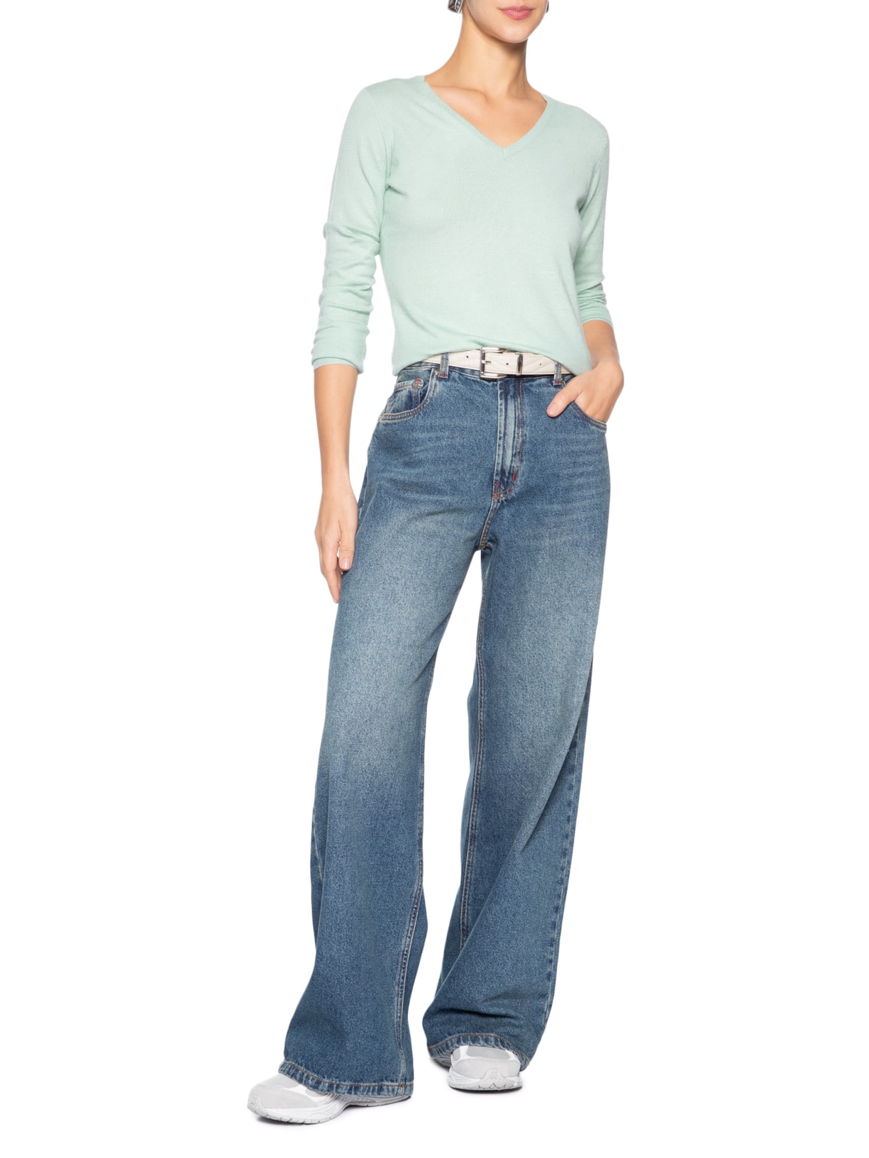 Suéter Feminino Gola V Verde Basiq