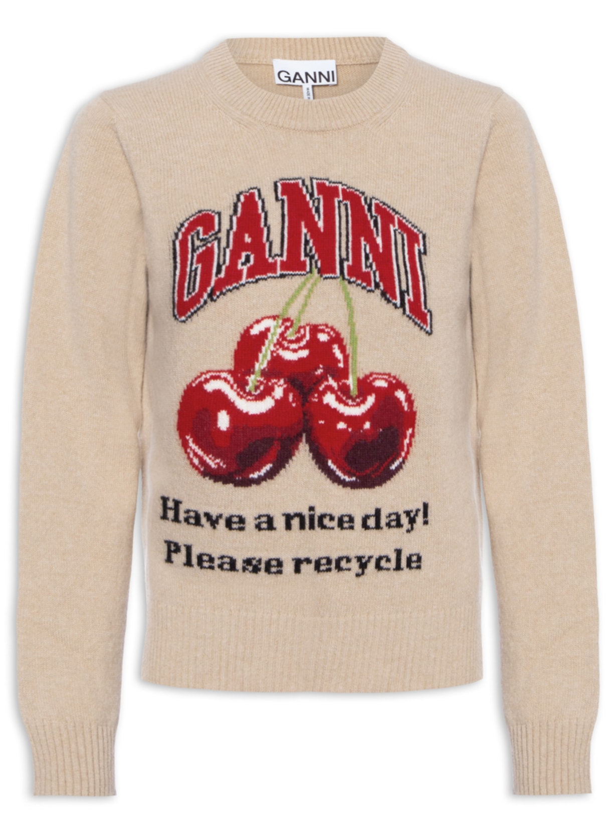 Suéter Feminino Graphic Wool Mix Cherry Crewneck - Bege