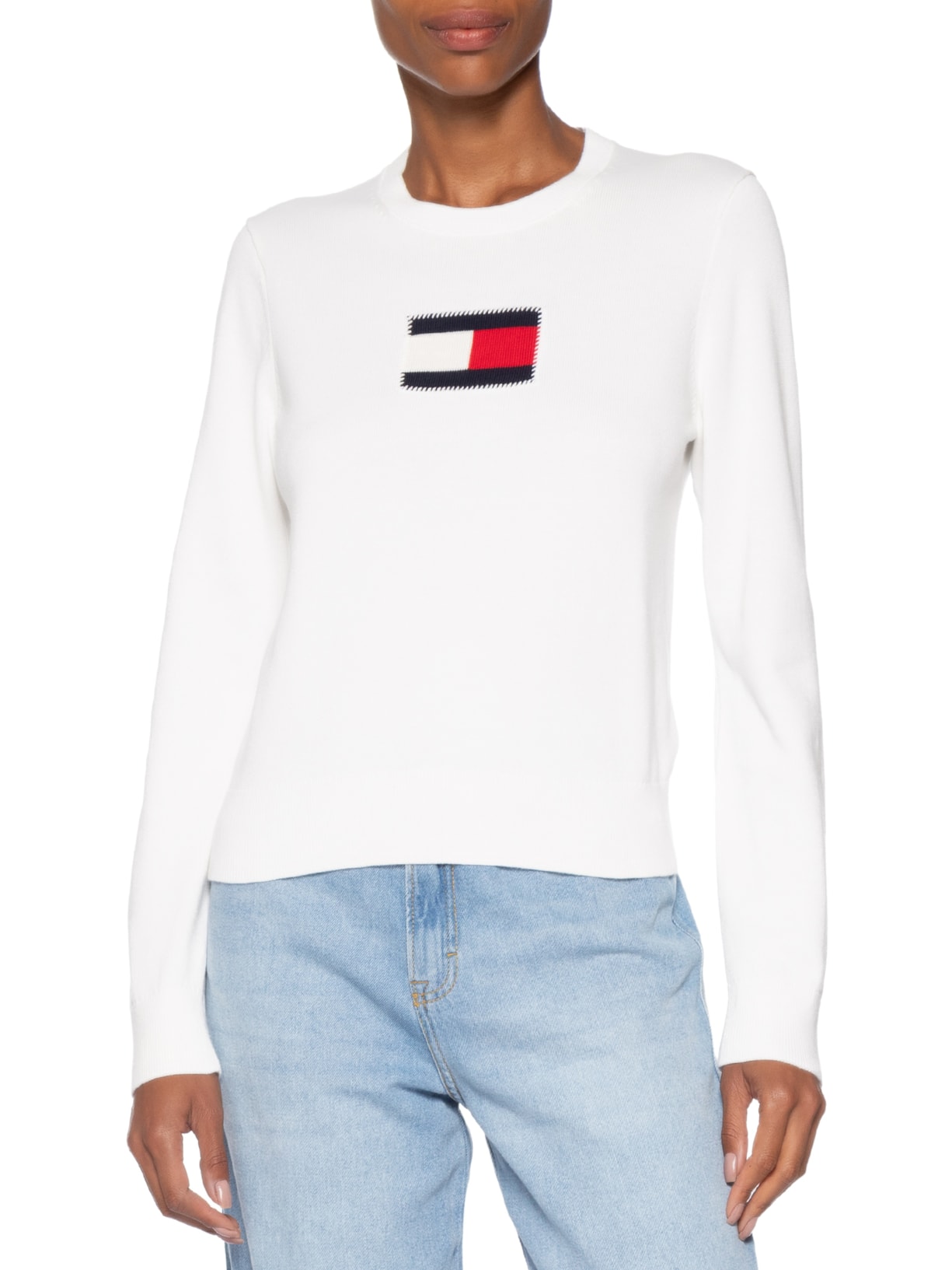Suéter Feminino Intarsia Graphic Ls C-NK Branco Tommy Hilfiger