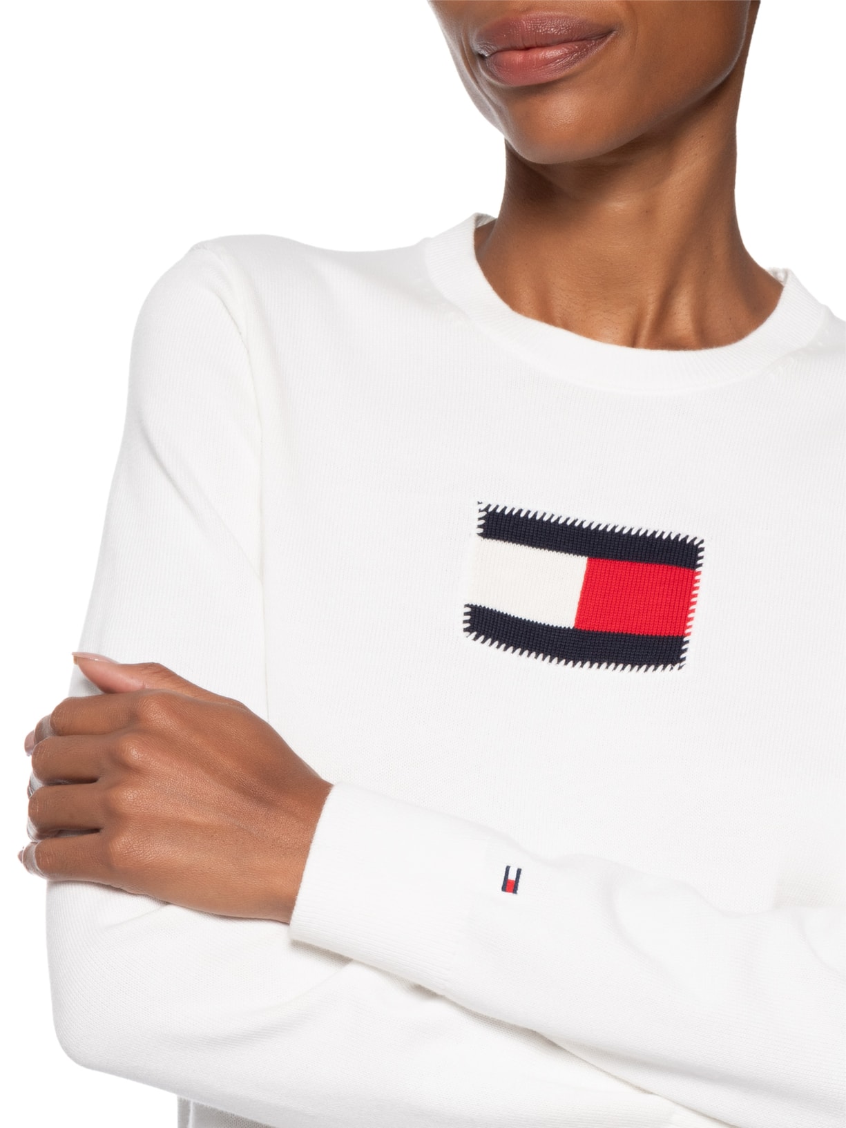 Suéter Feminino Intarsia Graphic Ls C-NK Branco Tommy Hilfiger