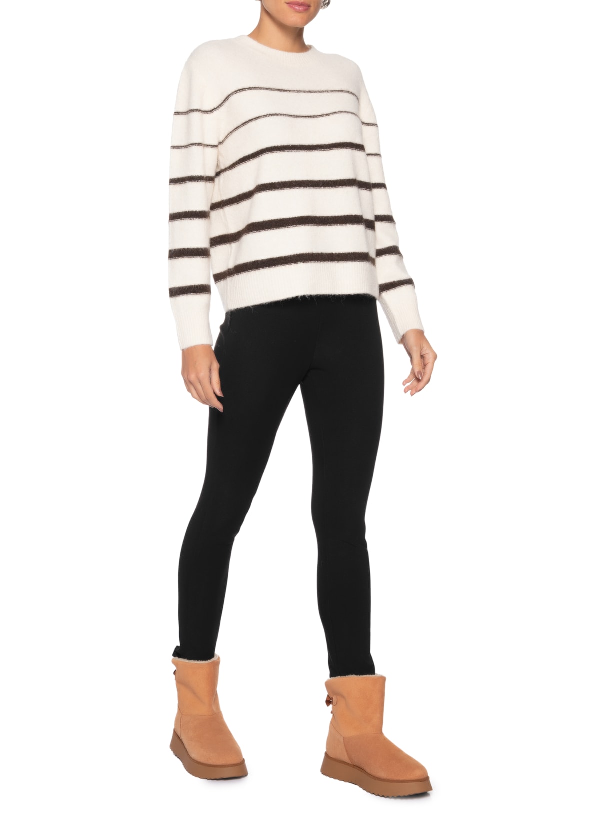 Suéter Feminino Listrado Bege Market 33