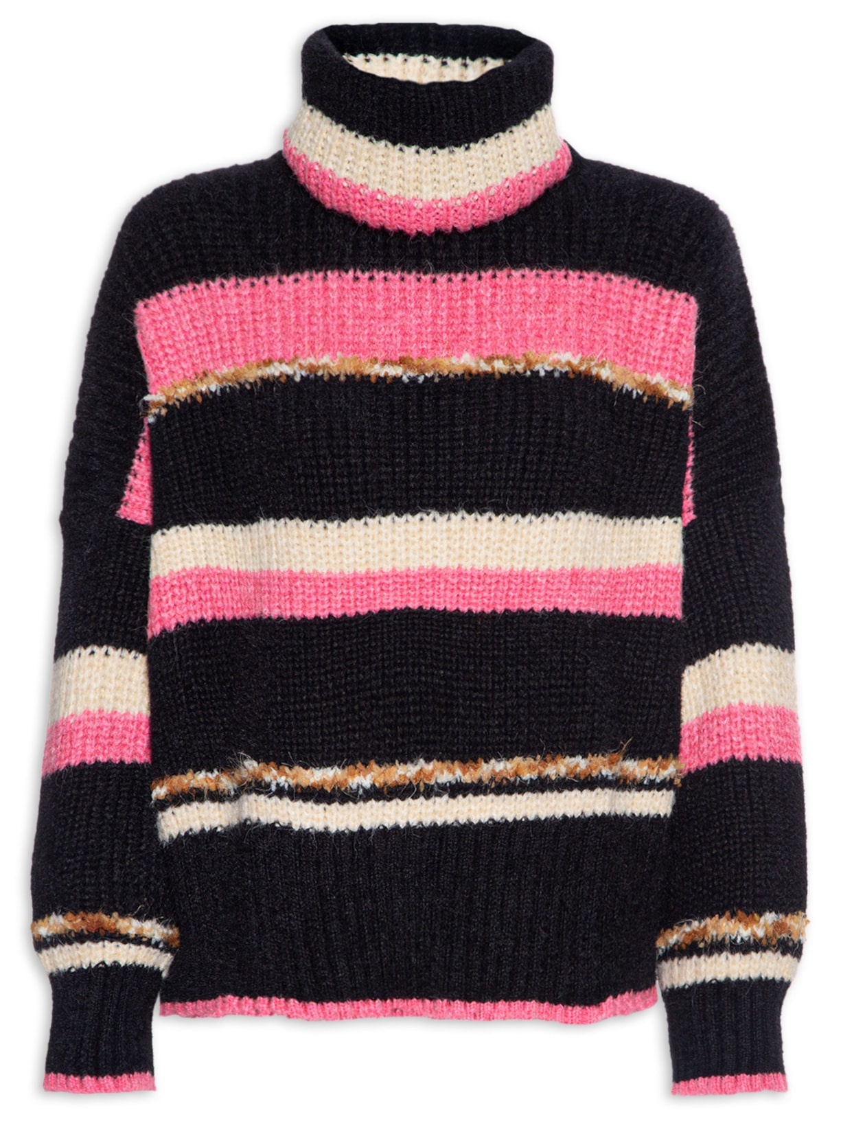 Suéter Feminino Listrado Colors - Preto