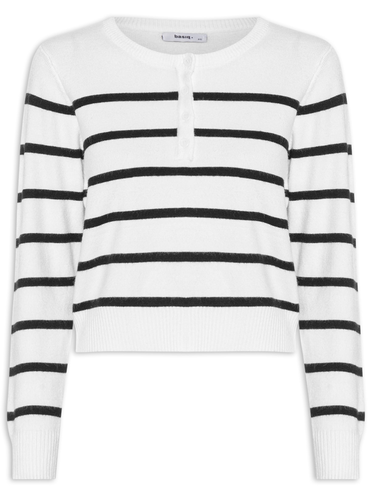 Suéter Feminino Listrado Com Botão Branco Basiq