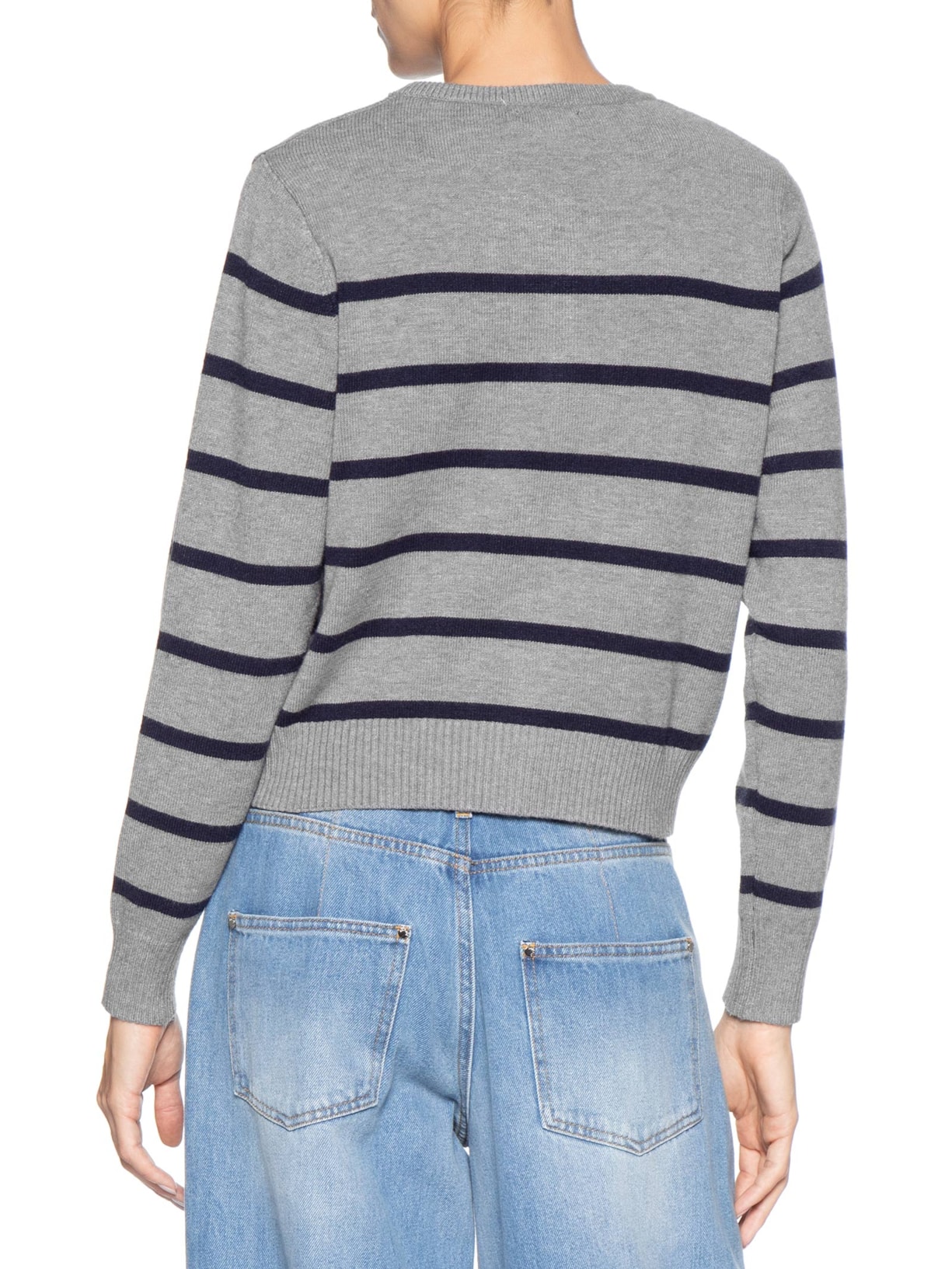 Suéter Feminino Listrado Com Botão Cinza Basiq