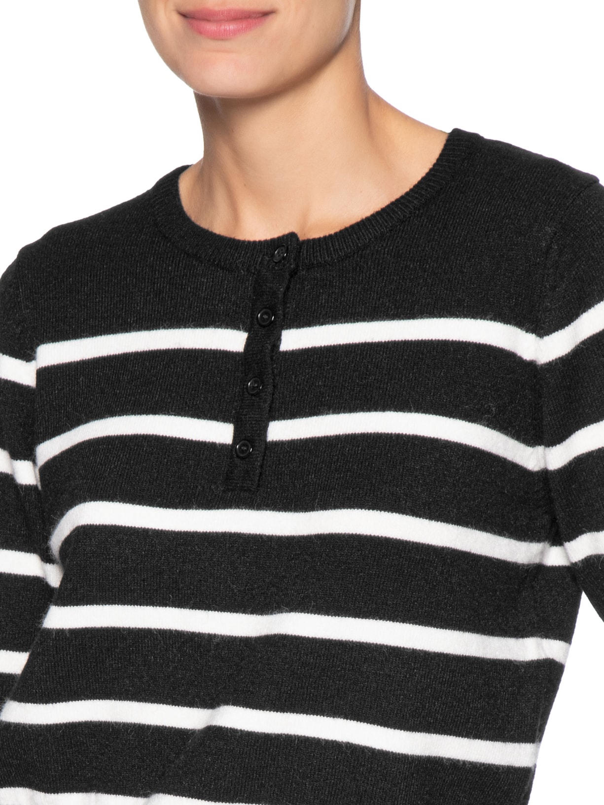 Suéter Feminino Listrado Com Botão Preto Basiq