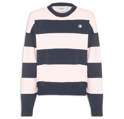 Suéter Feminino Listrado Crewneck - Azul