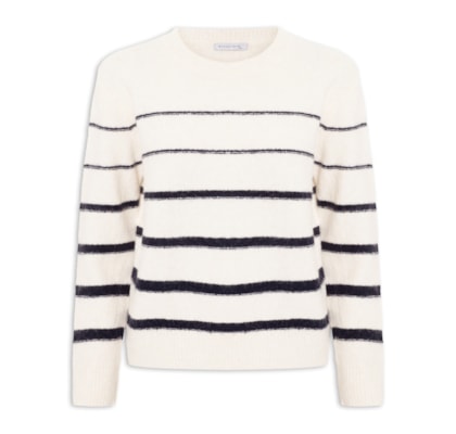 Suéter Feminino Listrado Em Tricot - Off White
