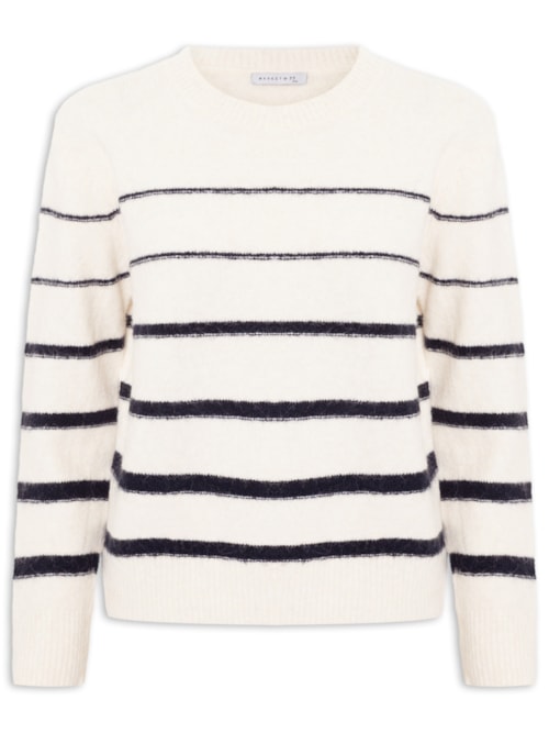 Suéter Feminino Listrado Em Tricot - Off White