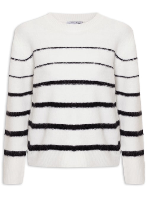 Suéter Feminino Listrado Em Tricot - Off White
