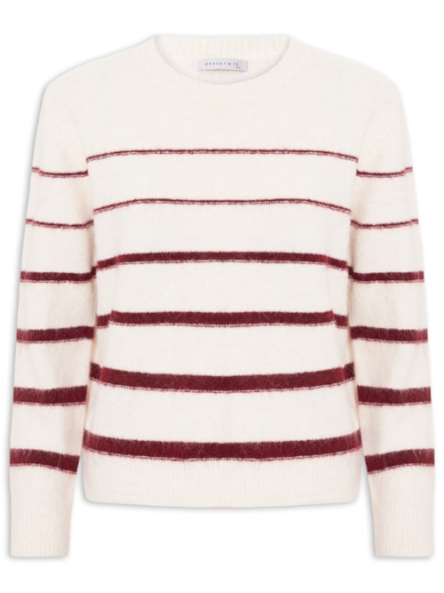 Suéter Feminino Listrado Em Tricot- Off White