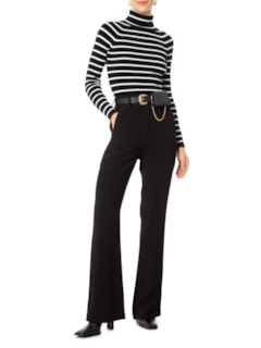 Suéter Feminino Listrado Gola Alta - Preto by ANSELMI