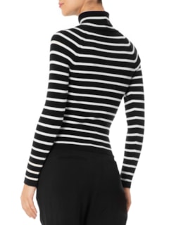 Suéter Feminino Listrado Gola Alta - Preto by ANSELMI