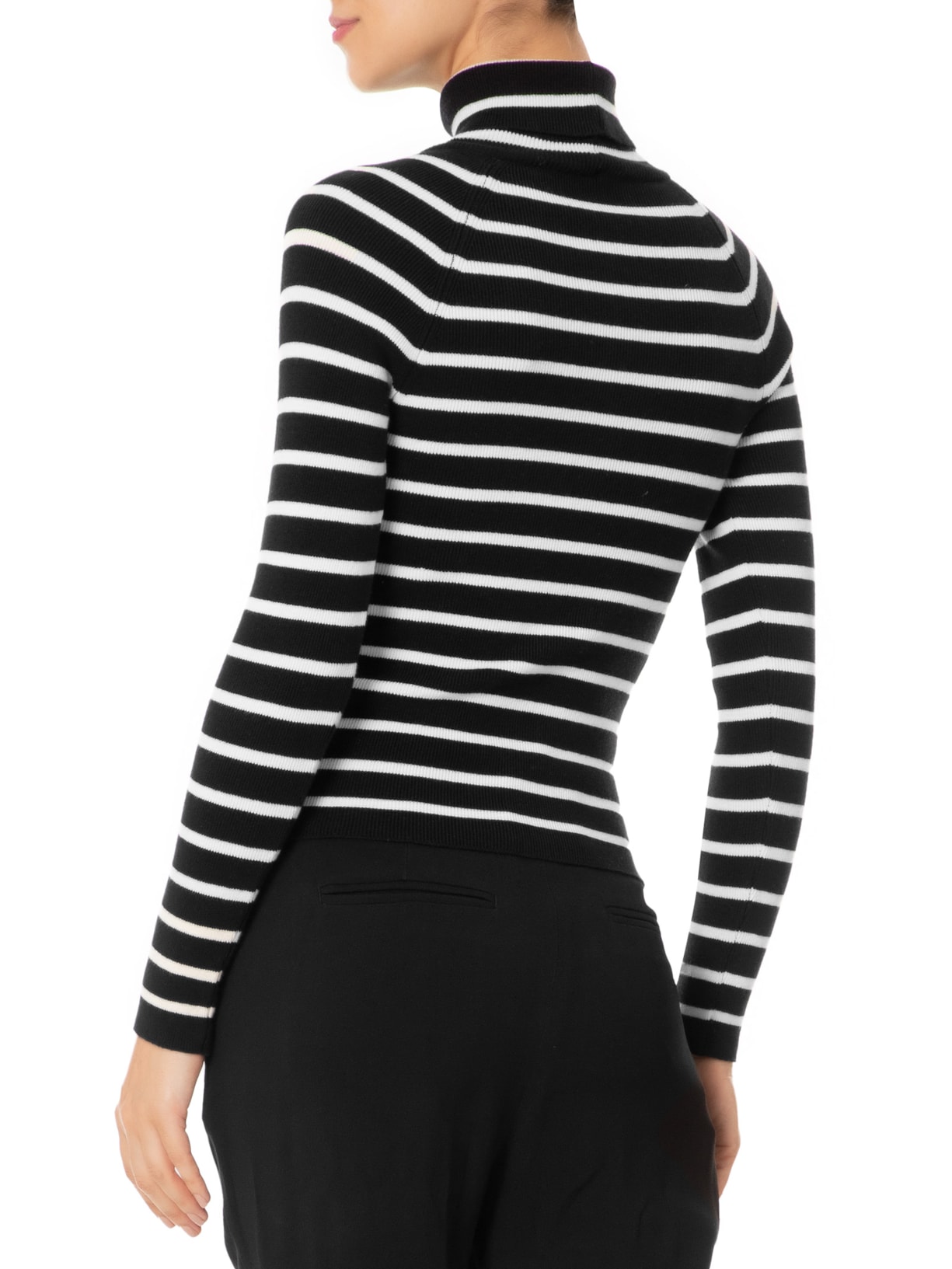 Suéter Feminino Listrado Gola Alta - Preto by ANSELMI