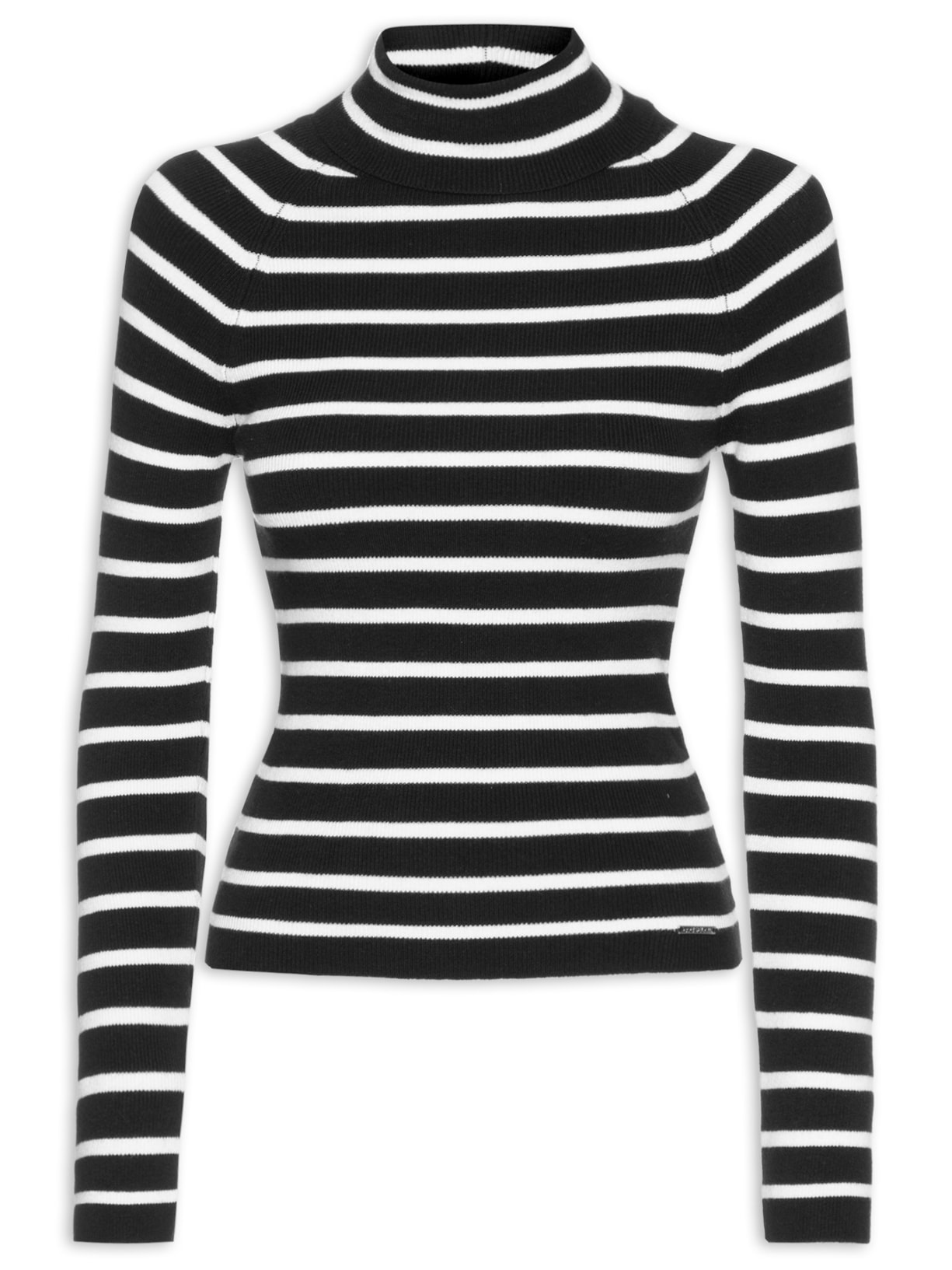 Suéter Feminino Listrado Gola Alta - Preto