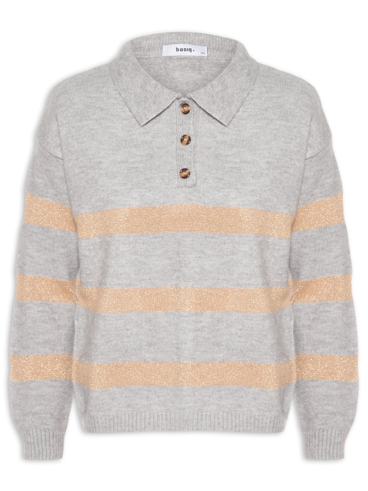 Suéter Feminino Listrado Gola Esporte Cinza Basiq