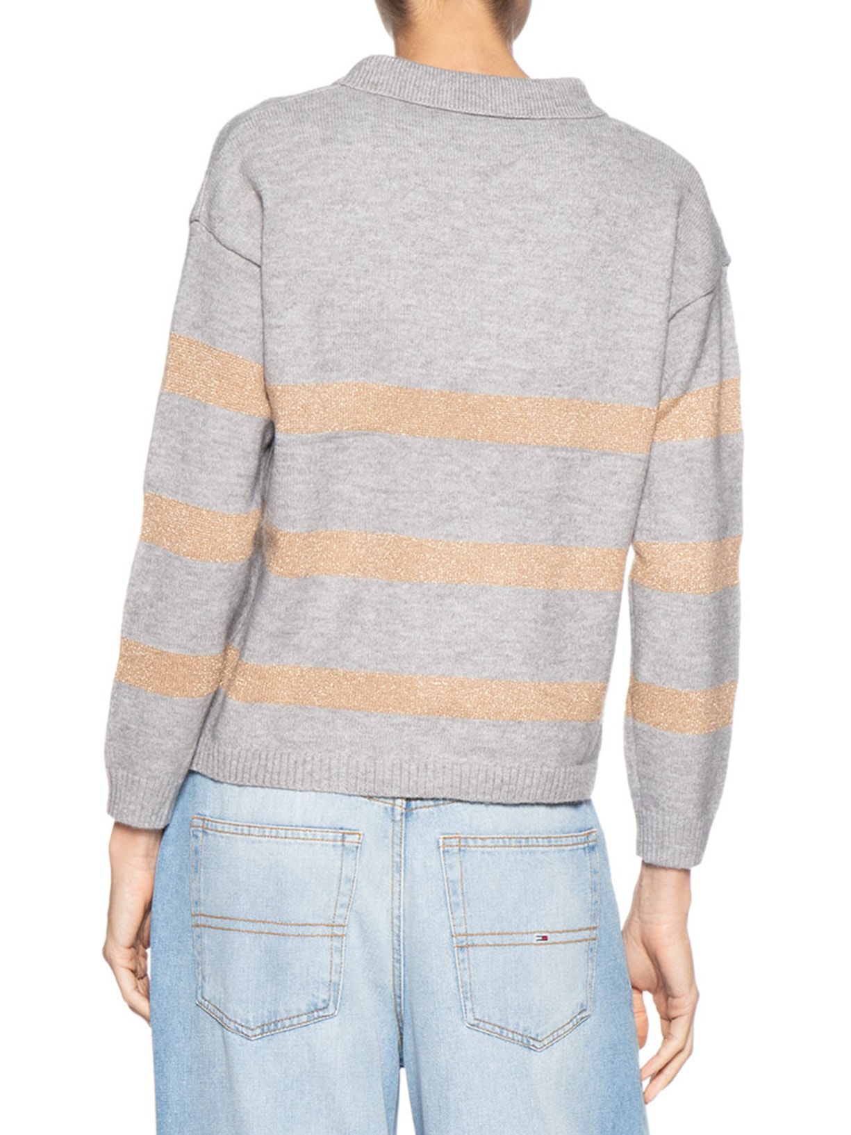 Suéter Feminino Listrado Gola Esporte Cinza Basiq