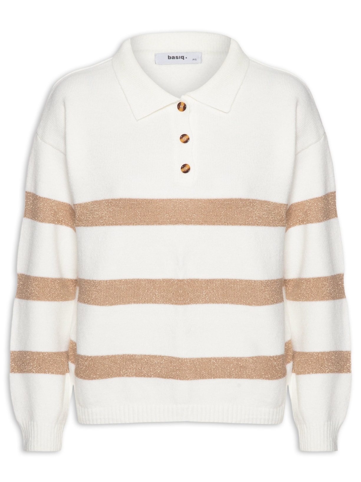 Suéter Feminino Listrado Gola Esporte - Off White