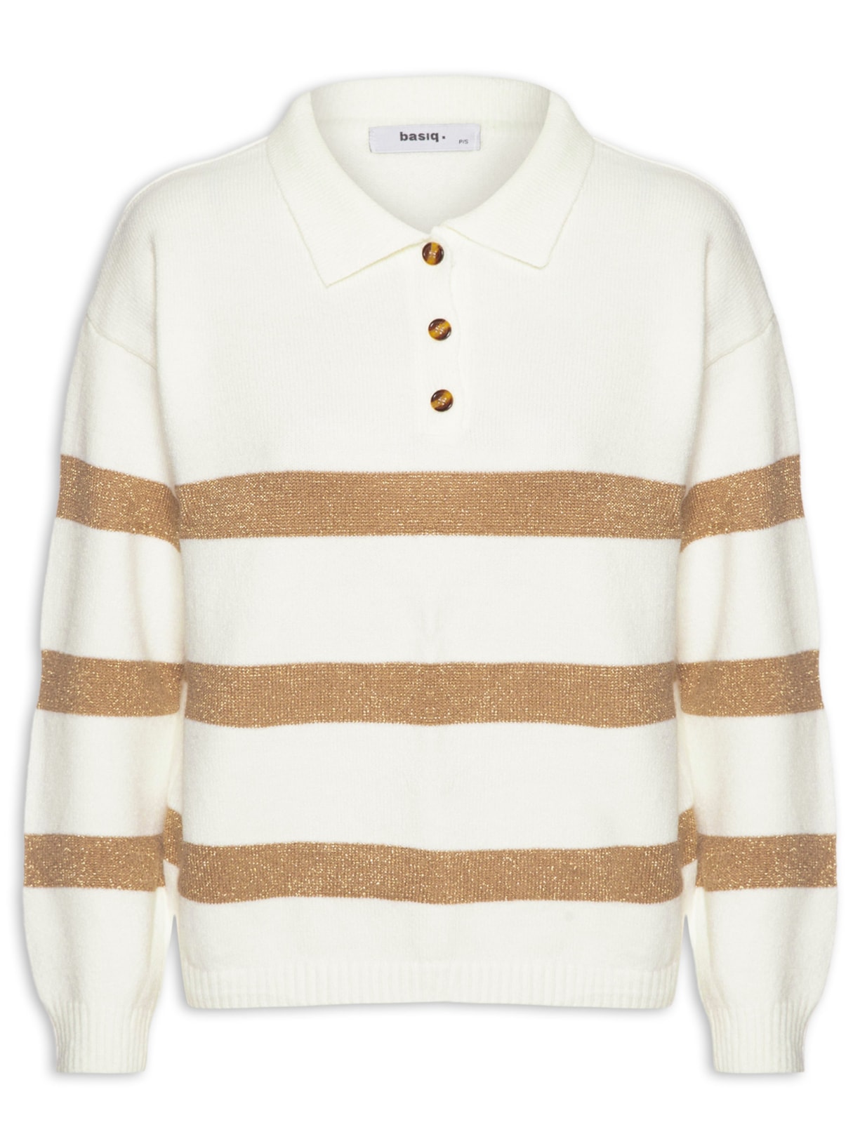 Suéter Feminino Listrado Gola Esporte - Off White