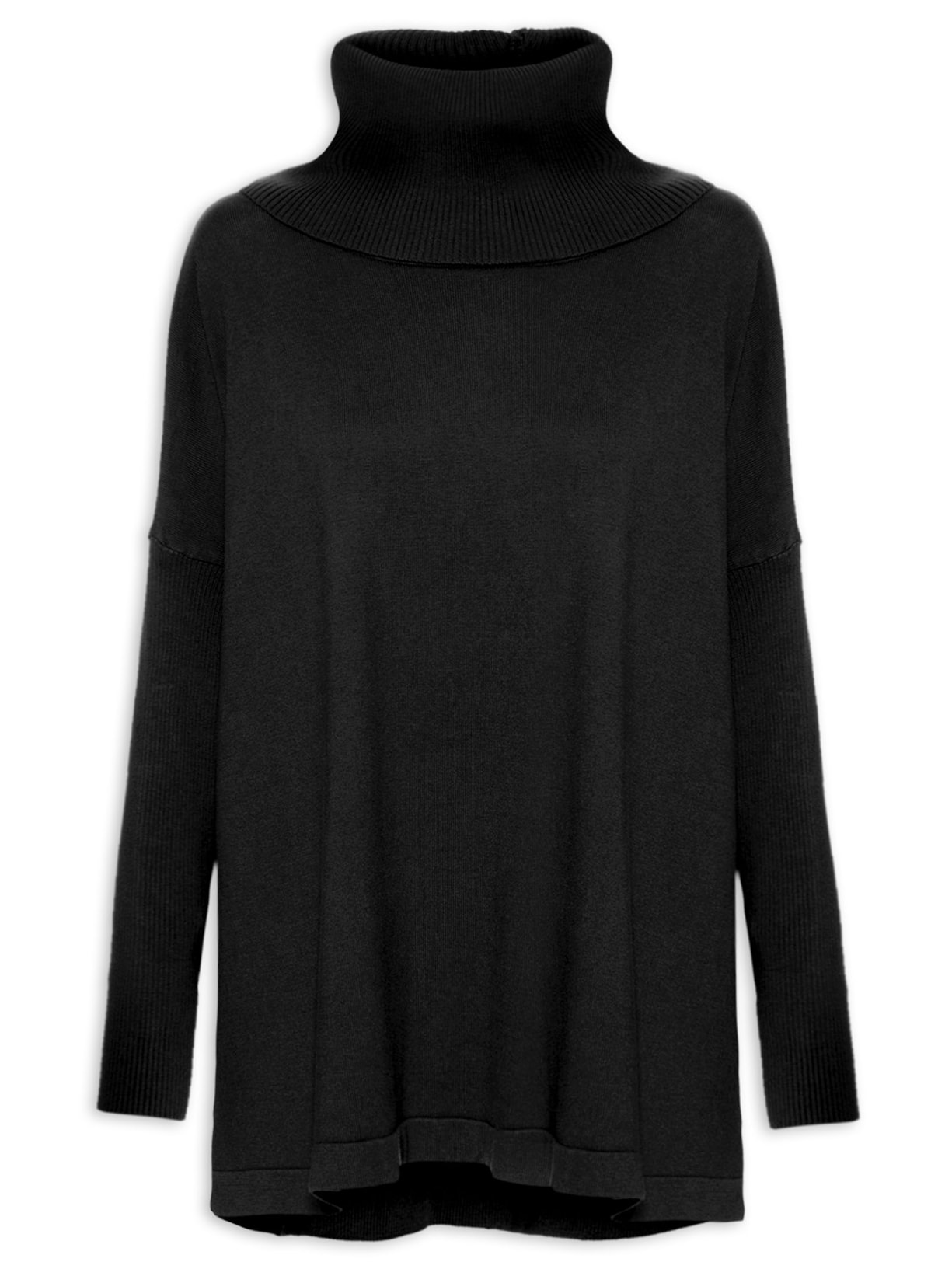 Suéter Feminino Maxi Pull Gola Boba - Preto