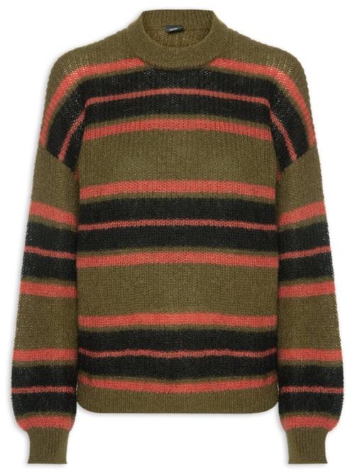 Suéter Feminino Over Tricot Listras - Marrom