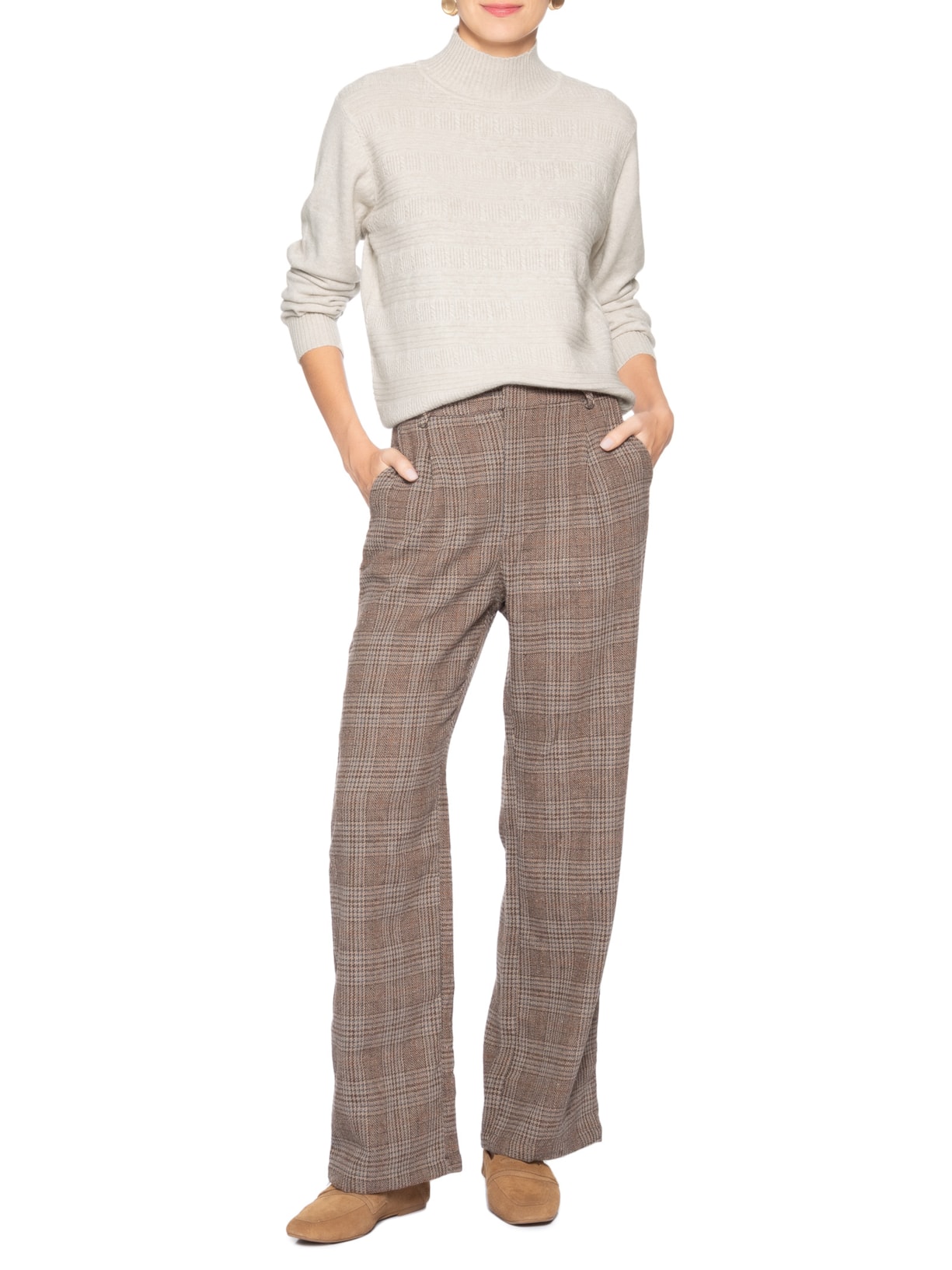 Suéter Feminino Oversized Gola Careca Bege Basiq