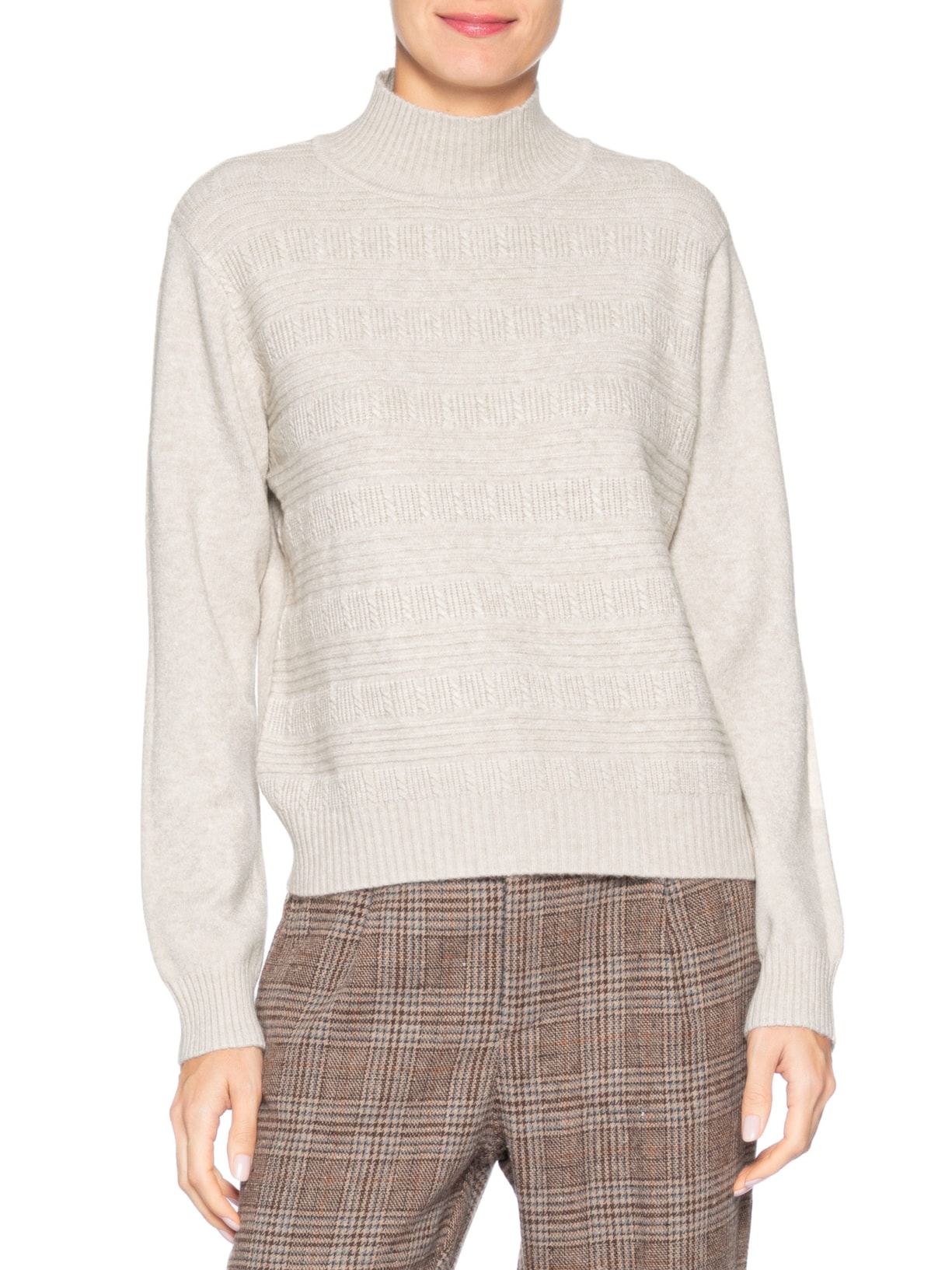 Suéter Feminino Oversized Gola Careca Bege Basiq