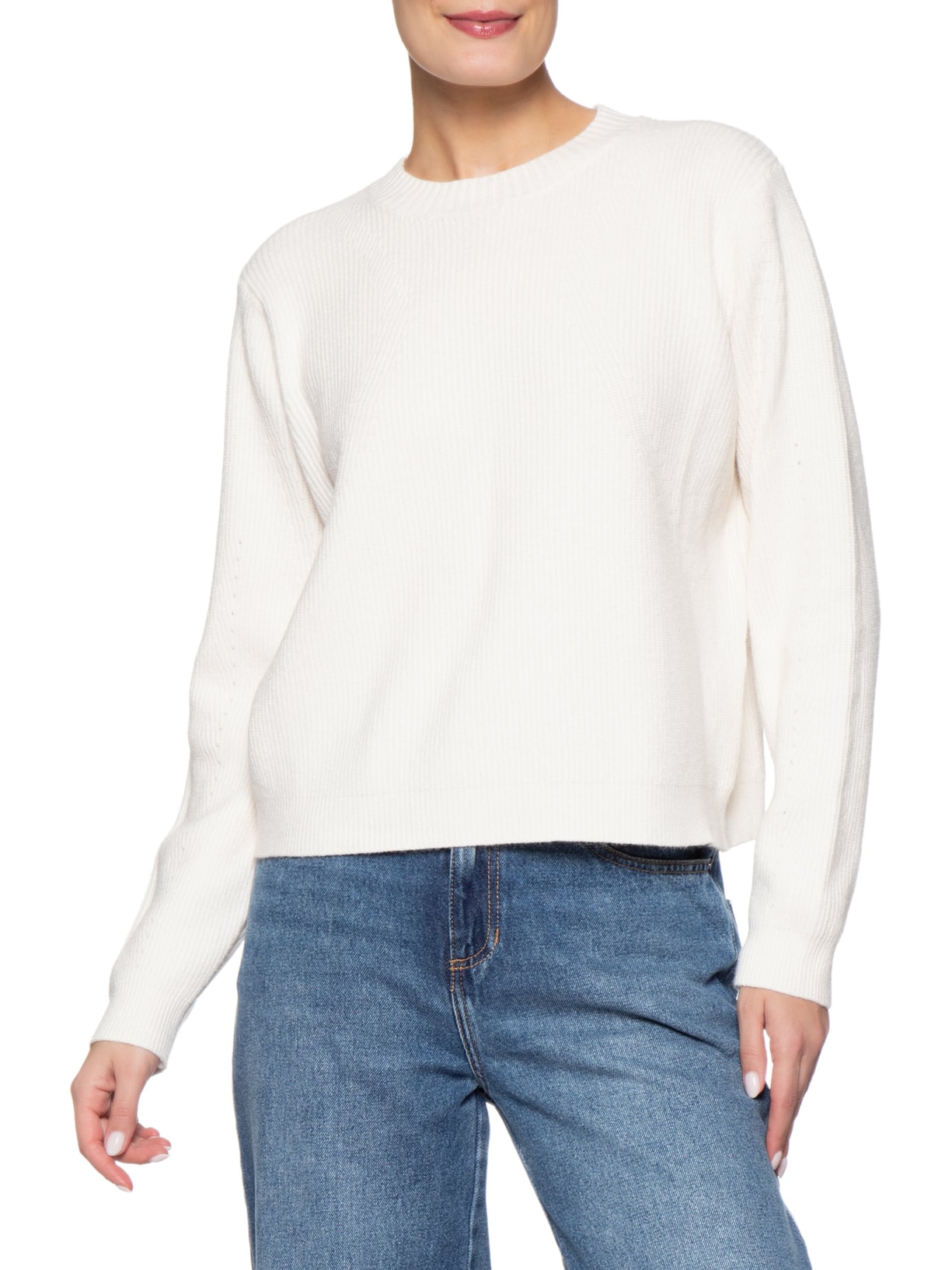 Suéter Feminino Oversized Gola Ribana Off White Basiq