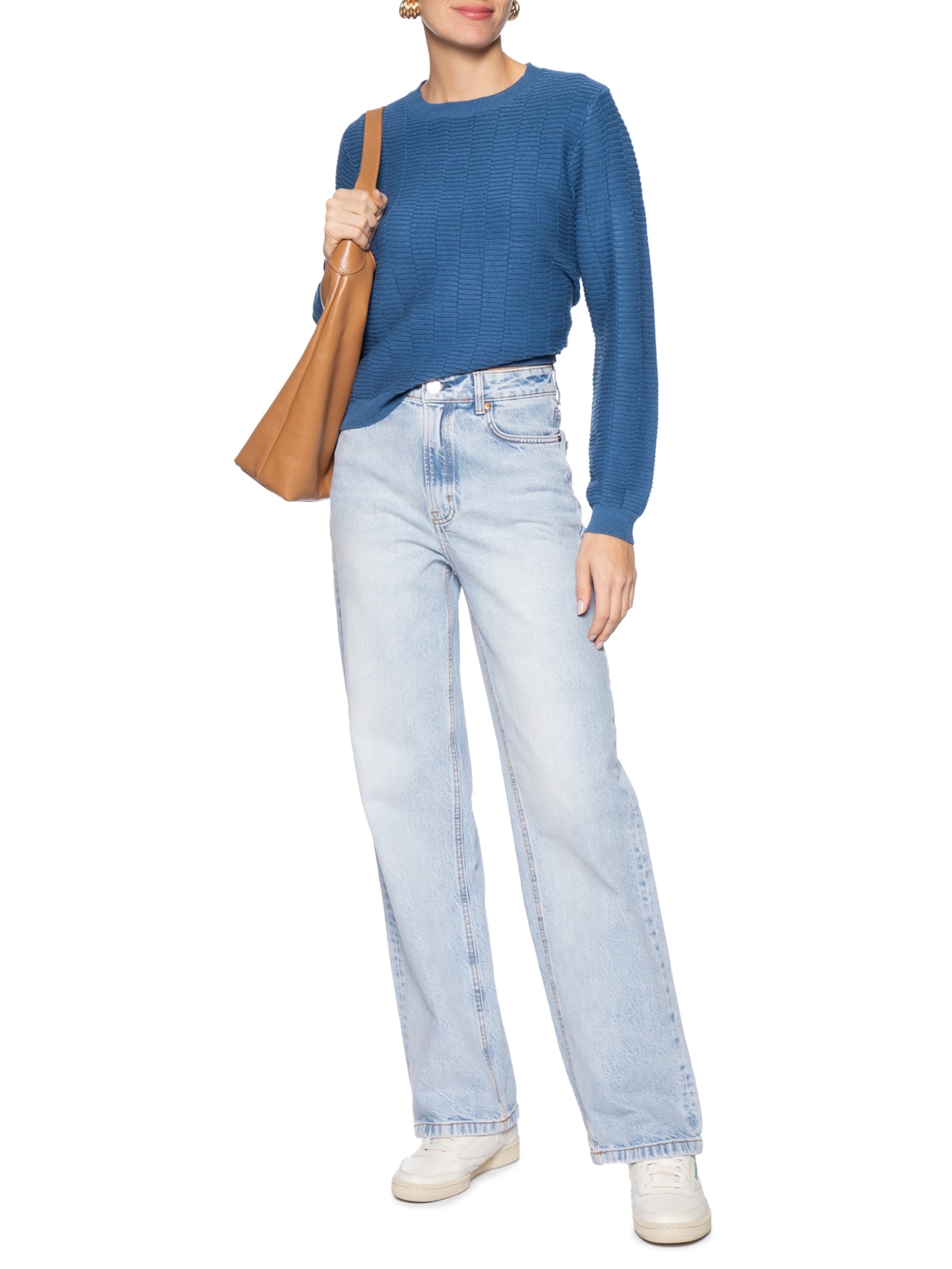 Suéter Feminino Oversized Texturizado Azul Basiq