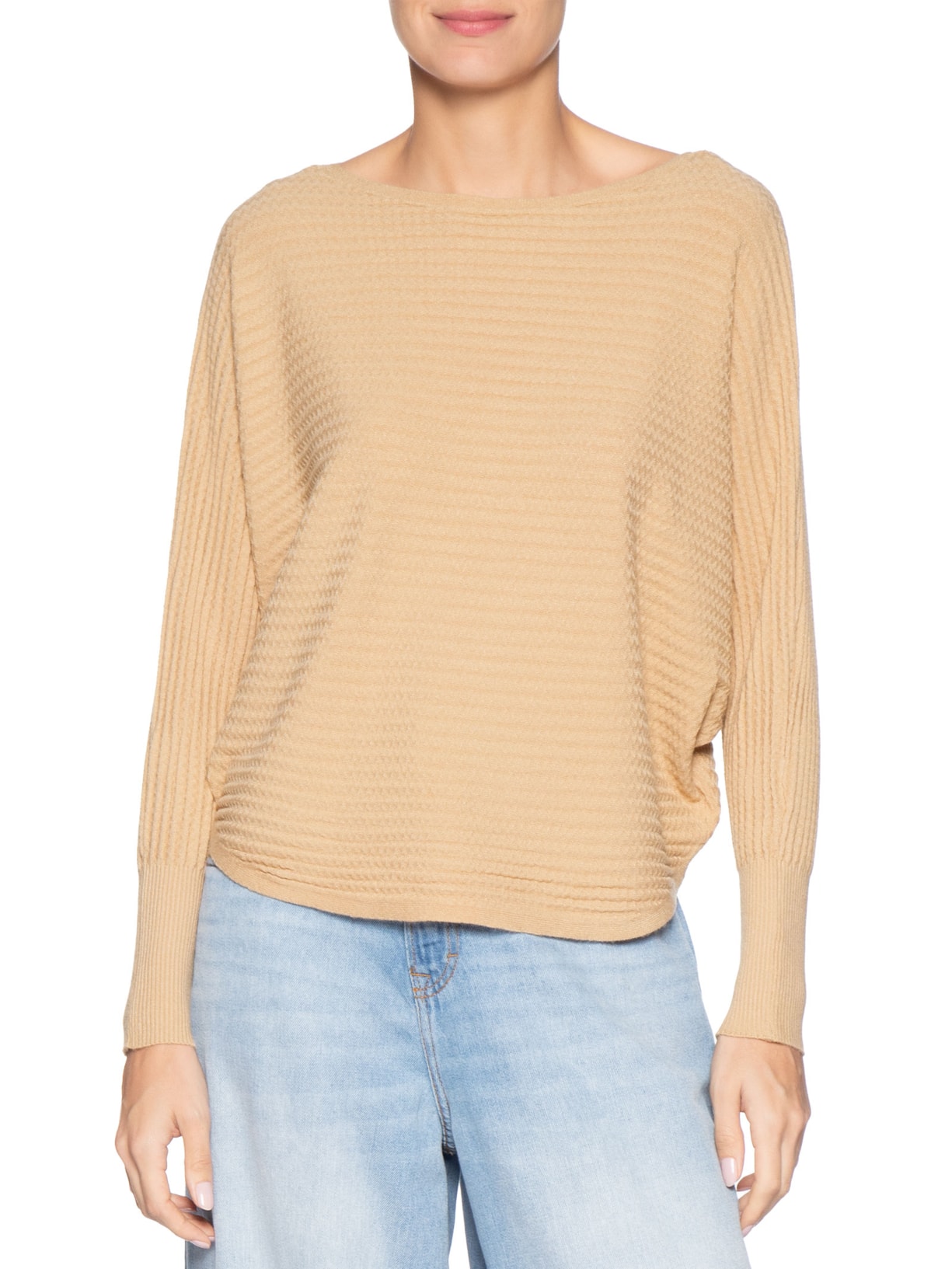 Suéter Feminino Oversized Texturizado Bege Basiq