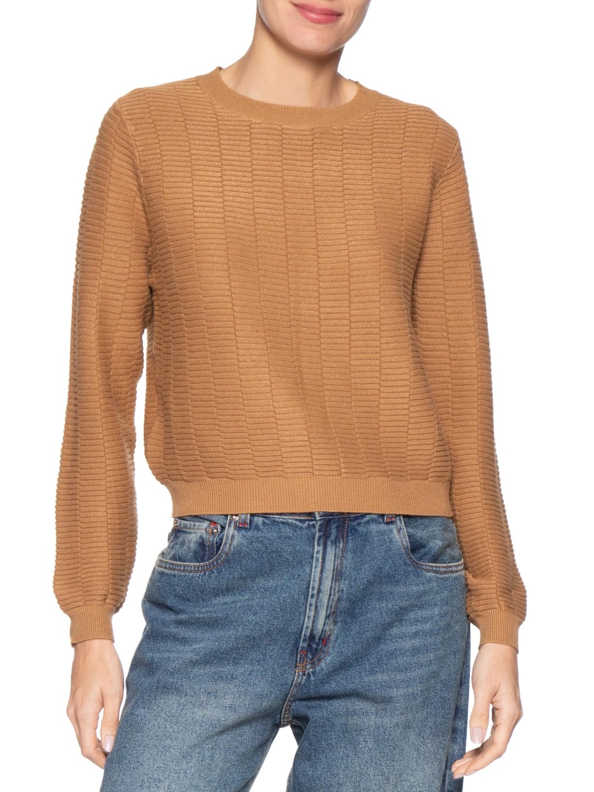 Suéter Feminino Oversized Texturizado Marrom Basiq